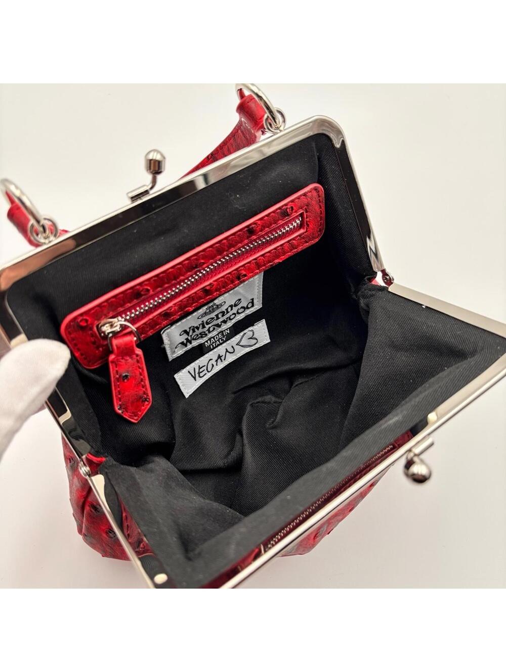 Vivienne Westwood Red Vegan Ostrich Embossed Granny Bag - Picture 6 of 7